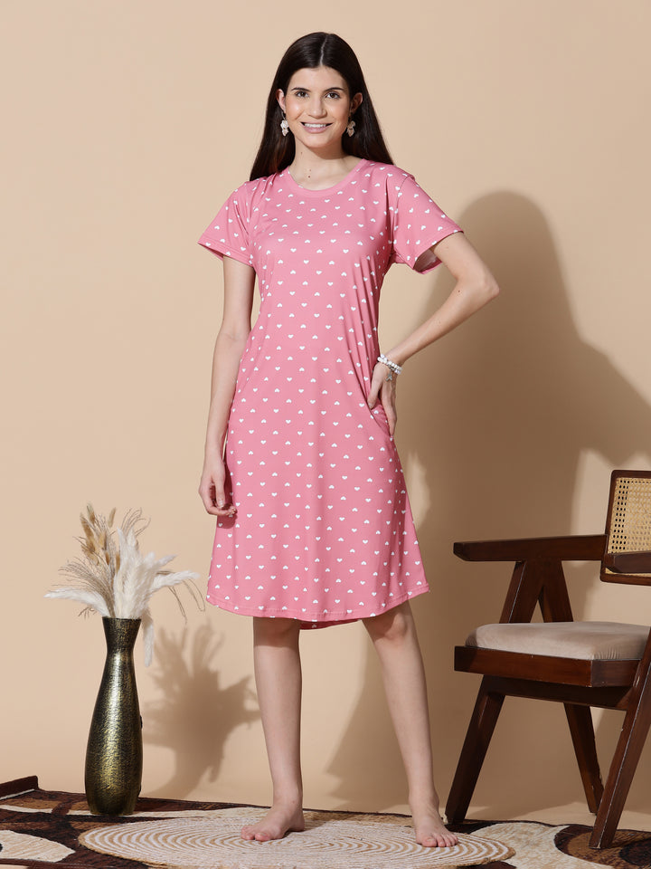Peach Heart Cotton Short Nighty for Women