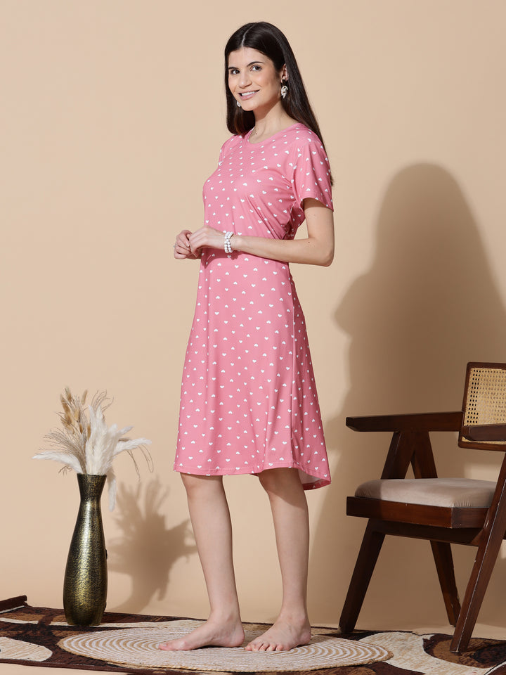 Peach Heart Cotton Short Nighty for Women