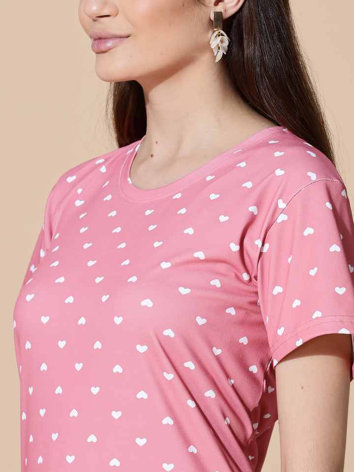 Peach Heart Cotton Short Nighty for Women