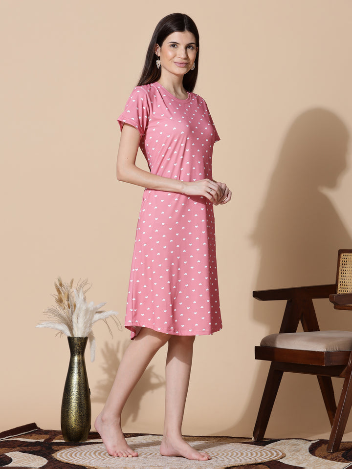 Peach Heart Cotton Short Nighty for Women