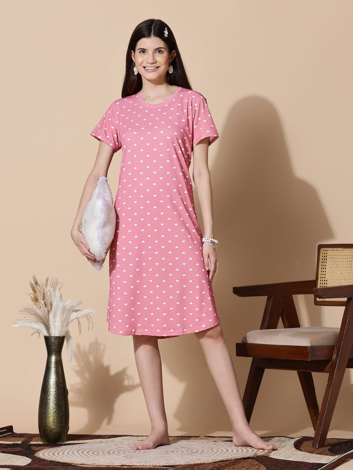 Peach Heart Cotton Short Nighty for Women