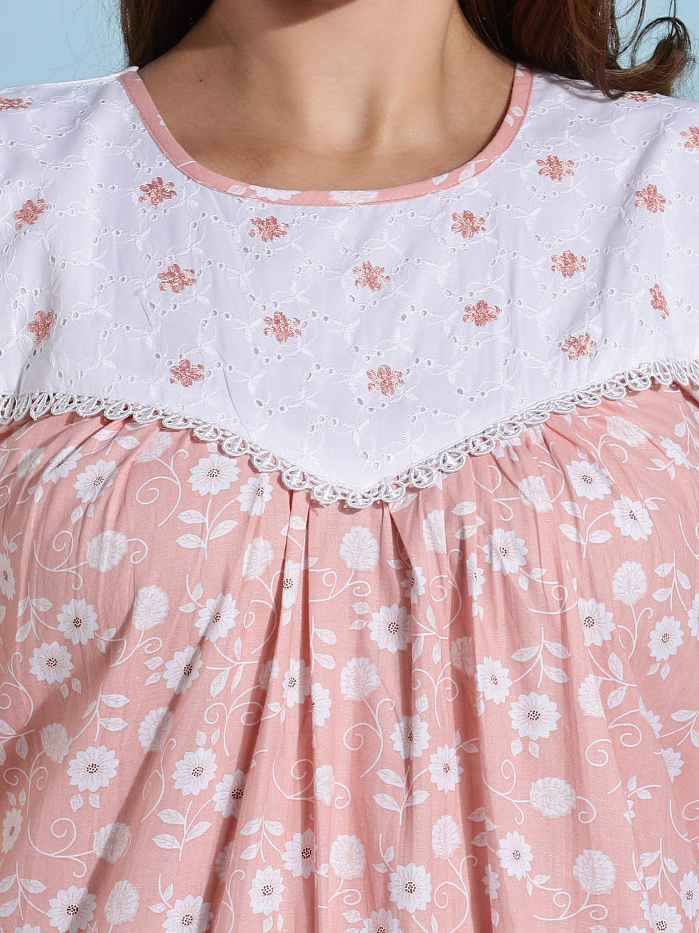 Peach Cotton Sleeveless Nighty for Women