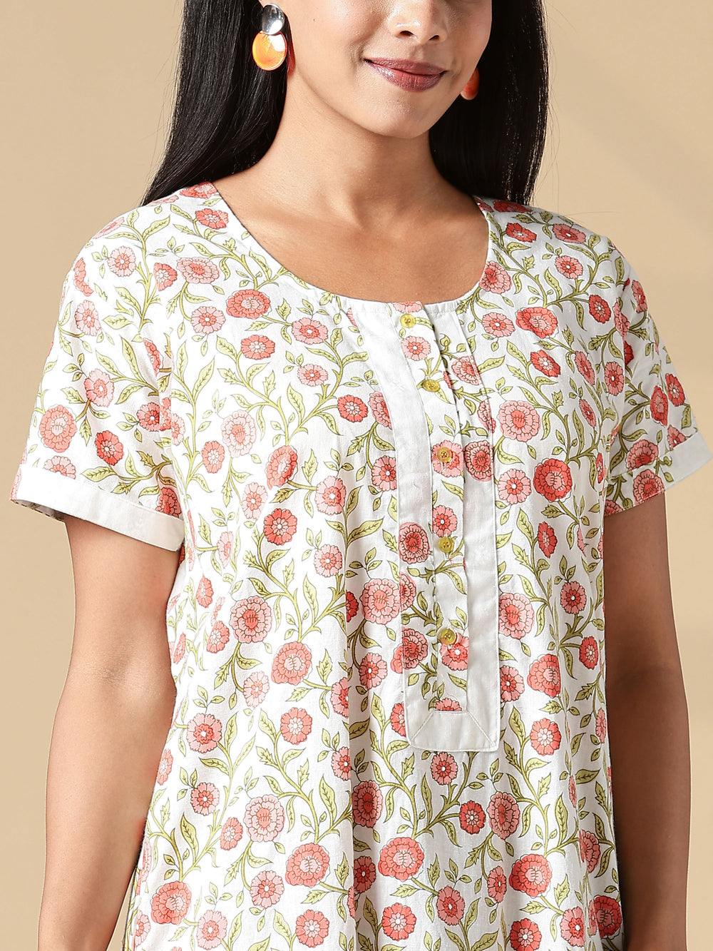 Peach Cream A-Line Pure Cotton Nighty for Women