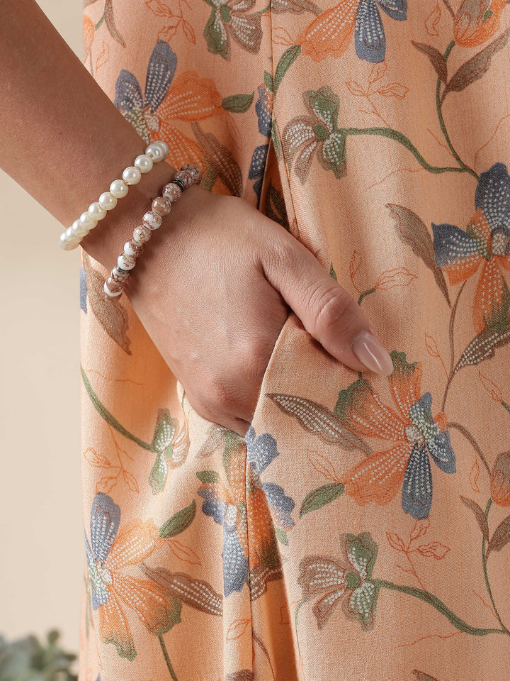 Peach Alpine Nighty for Women with Lace Detailing