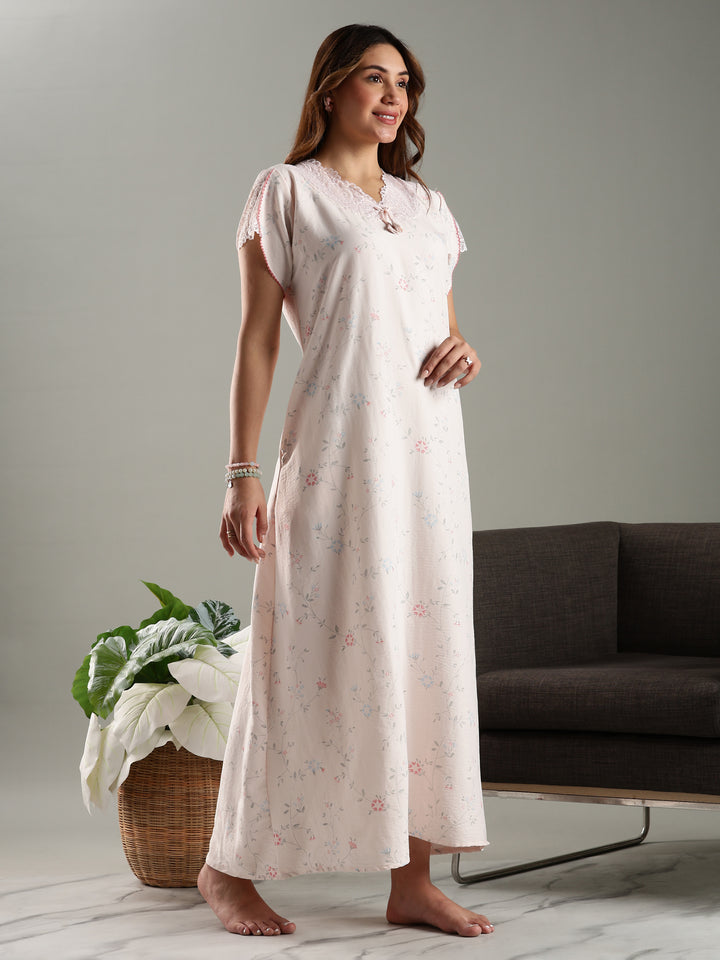Blush Pink Bamboo Cotton Night Gown for Women