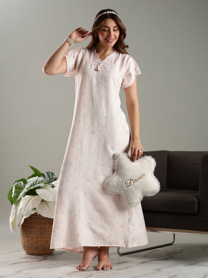 Blush Pink Bamboo Cotton Night Gown for Women