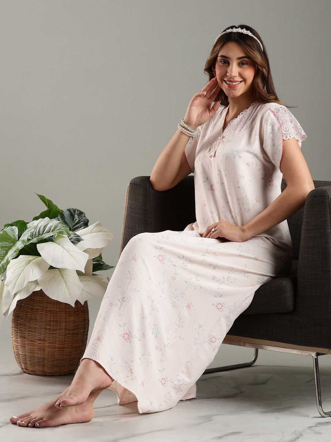Blush Pink Bamboo Cotton Night Gown for Women