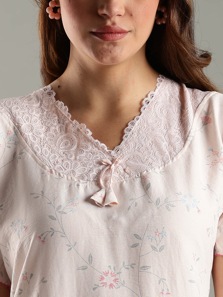Blush Pink Bamboo Cotton Night Gown for Women