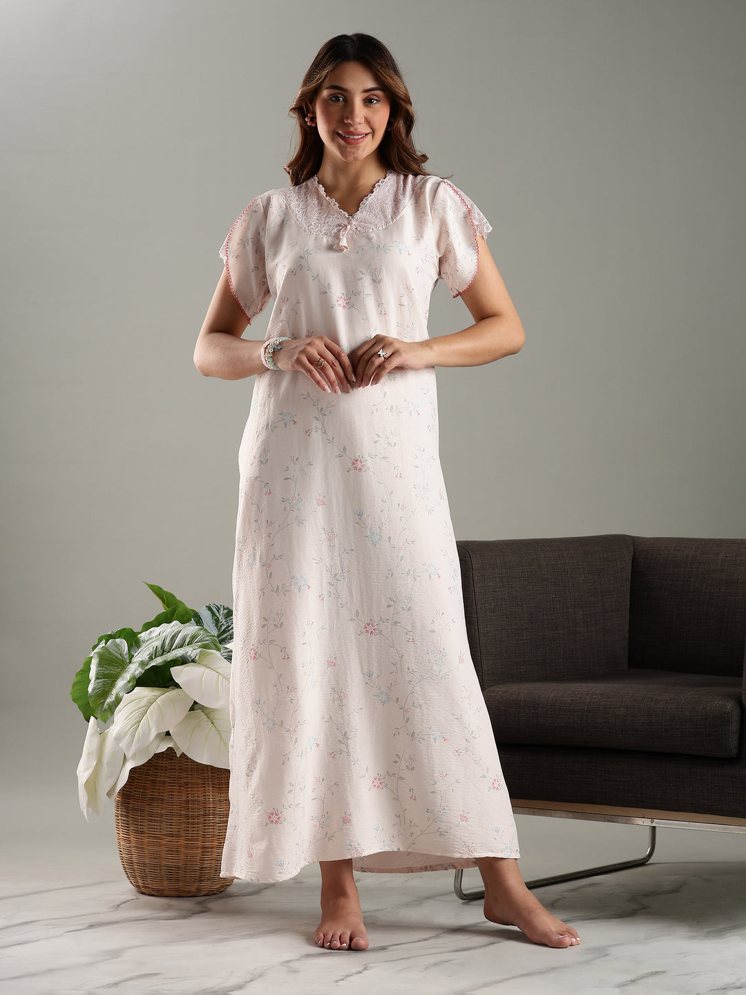 Blush Pink Bamboo Cotton Night Gown for Women