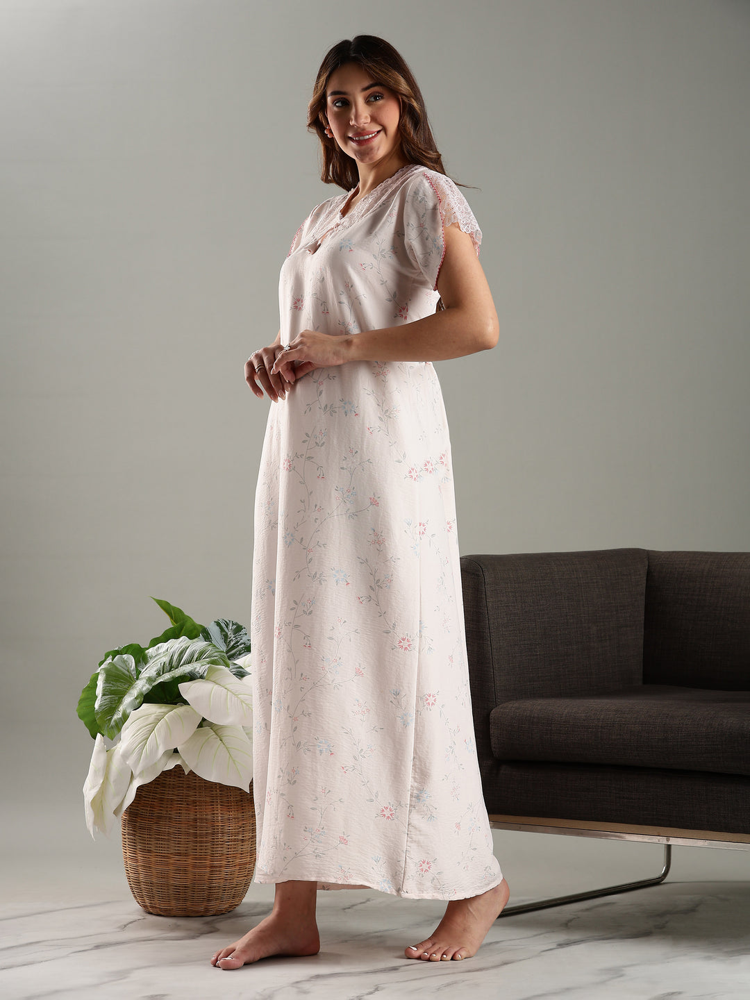 Blush Pink Bamboo Cotton Night Gown for Women