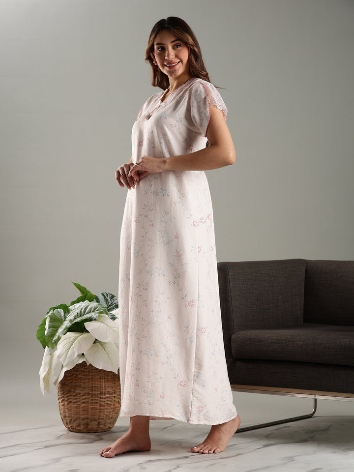 Blush Pink Bamboo Cotton Night Gown for Women