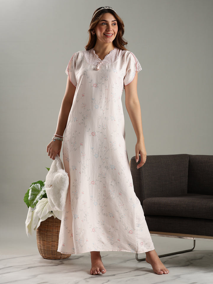 Blush Pink Bamboo Cotton Night Gown for Women