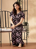 Pink Floral Hosiery Cotton Nighty for Women with Zip and Pocket