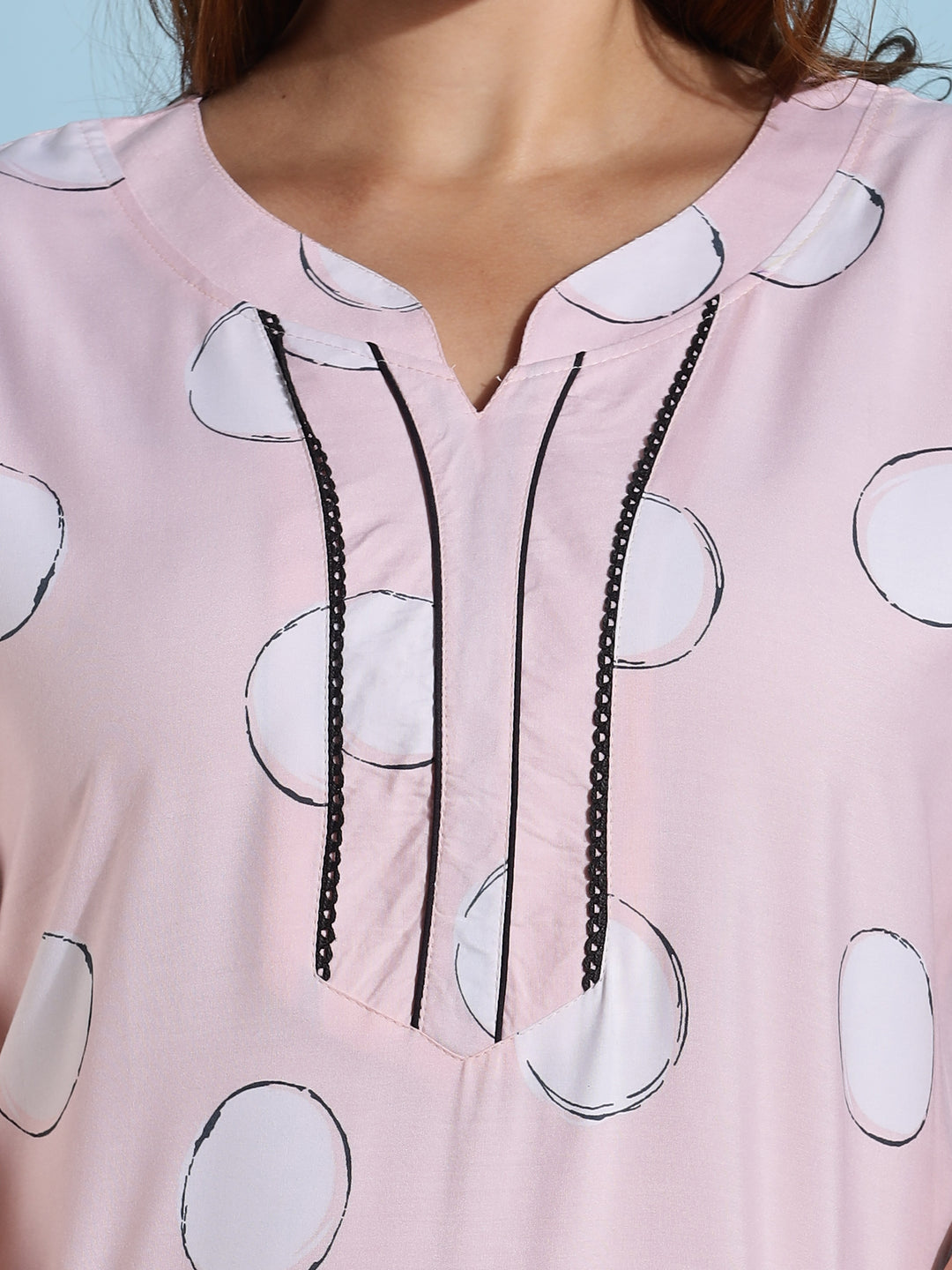 Pink Polka Dot Rayon Night dress for Women
