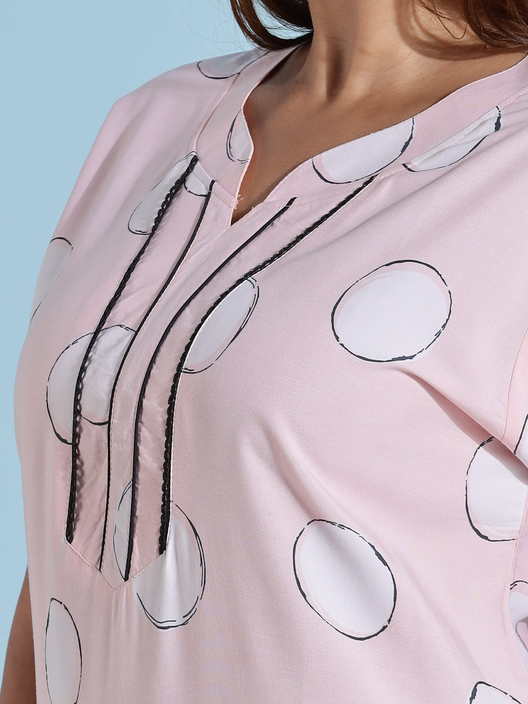 Pink Polka Dot Rayon Night dress for Women