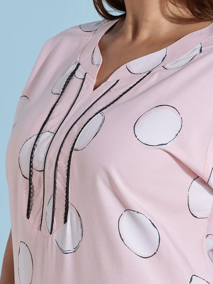 Pink Polka Dot Rayon Night dress for Women
