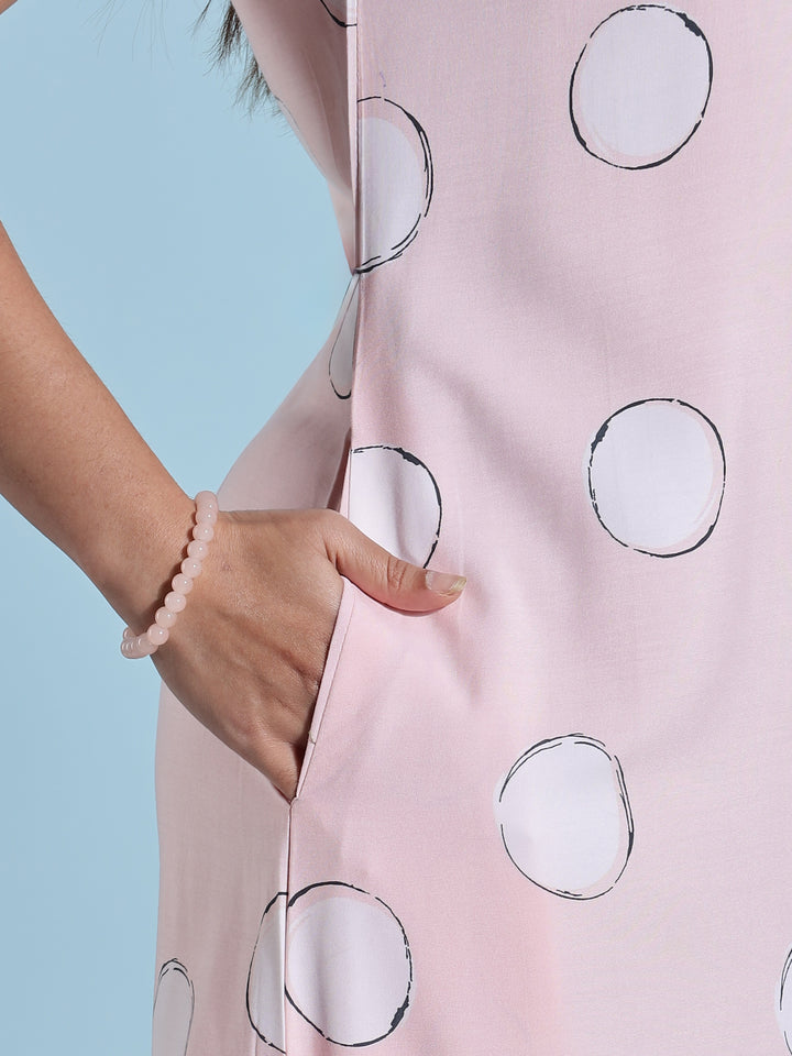 Pink Polka Dot Rayon Night dress for Women