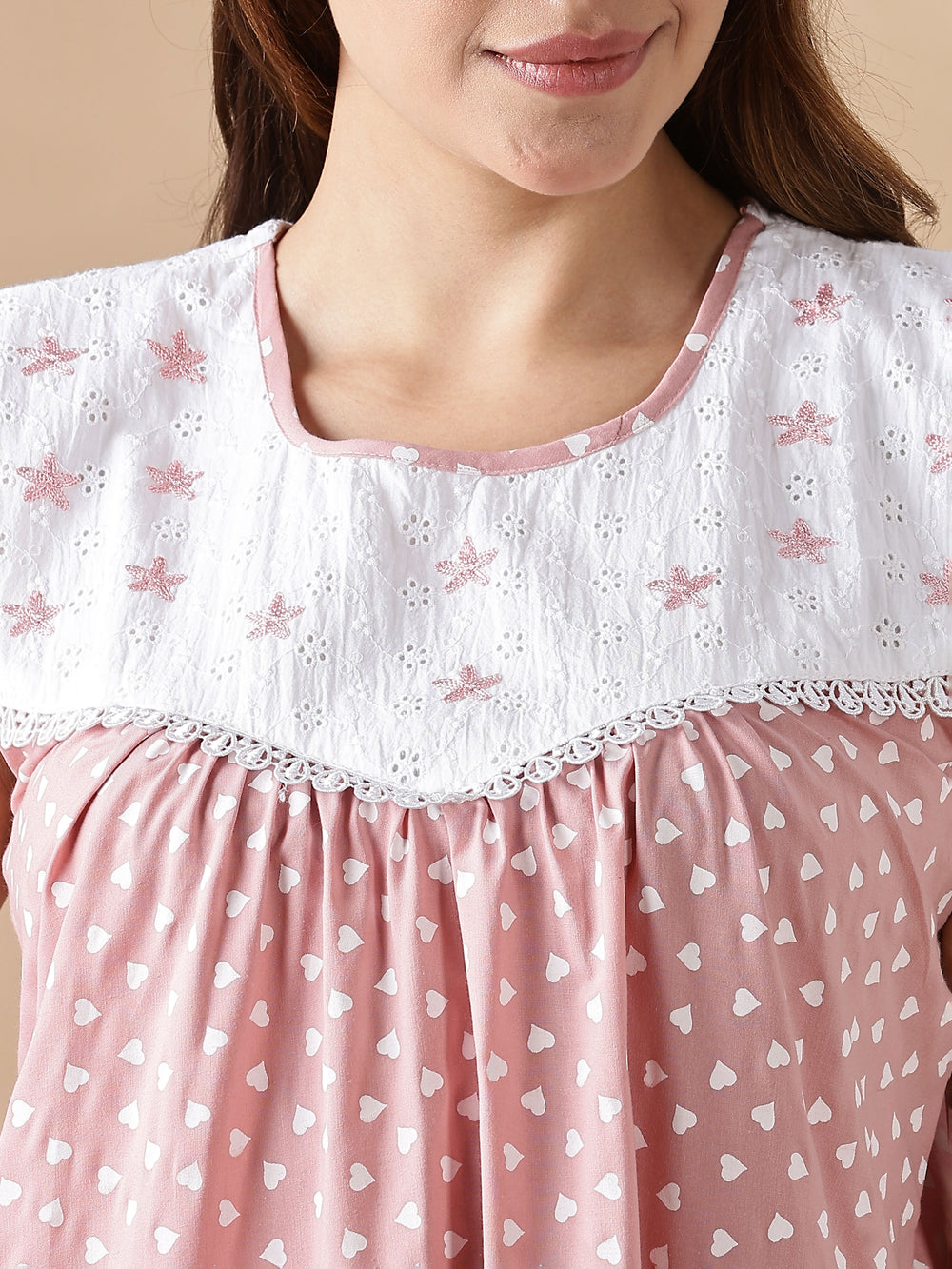Purple Cotton Sleeveless Nighty for Women with Lace