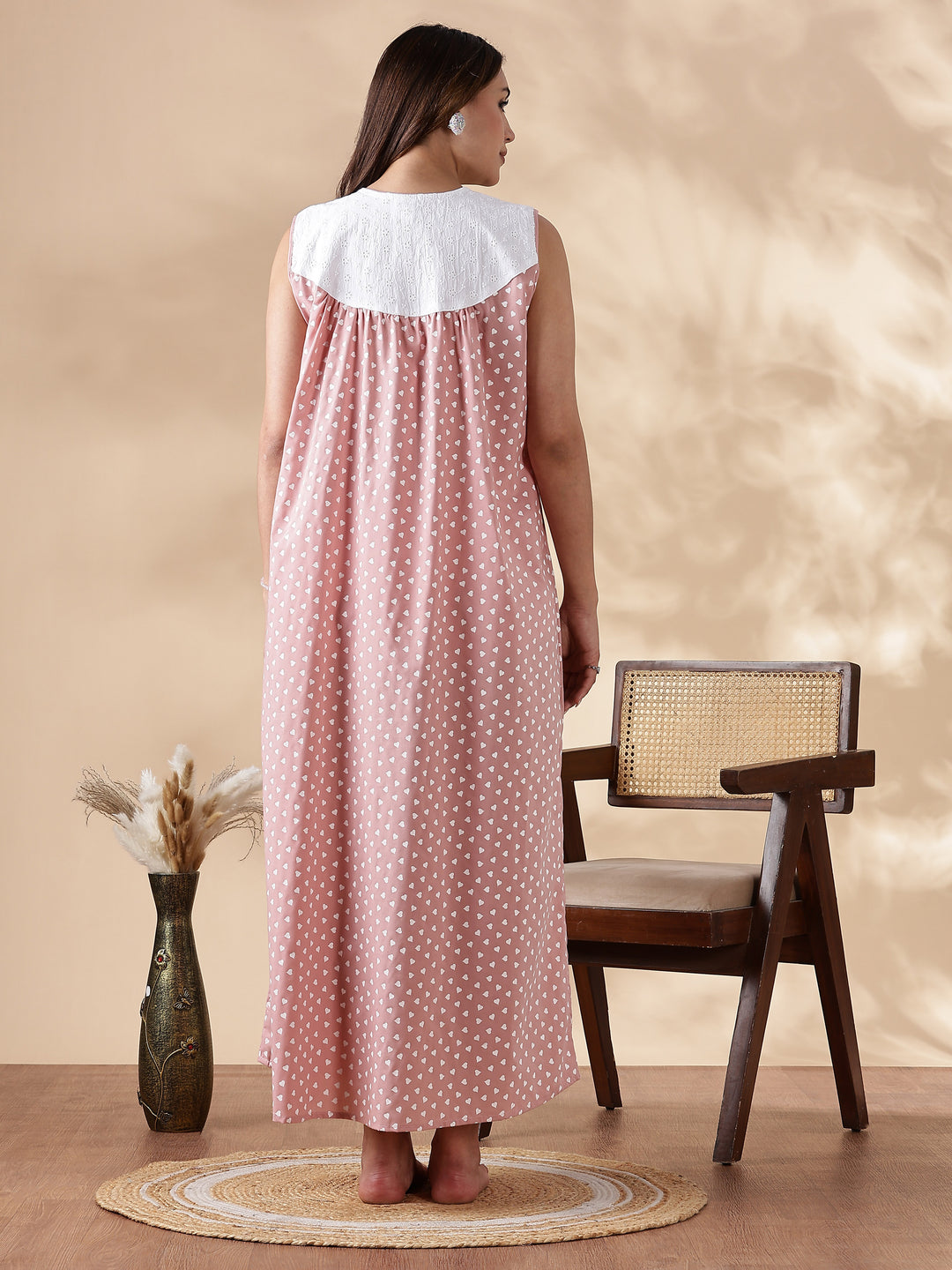 Purple Cotton Sleeveless Nighty for Women with Lace