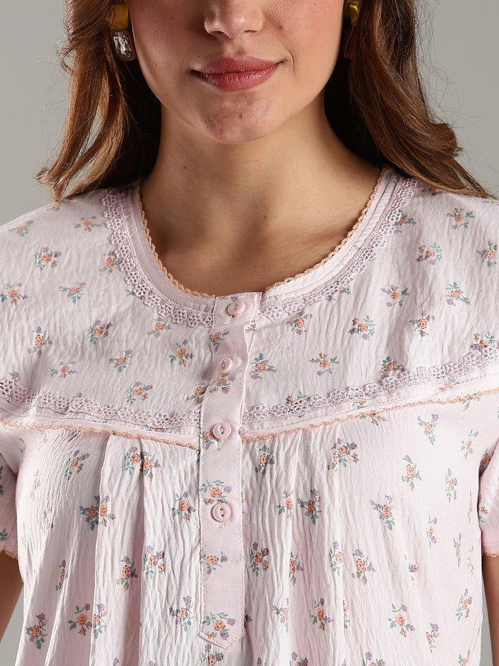 Pink Women’s Nightdress in Bamboo Cotton with Pocket