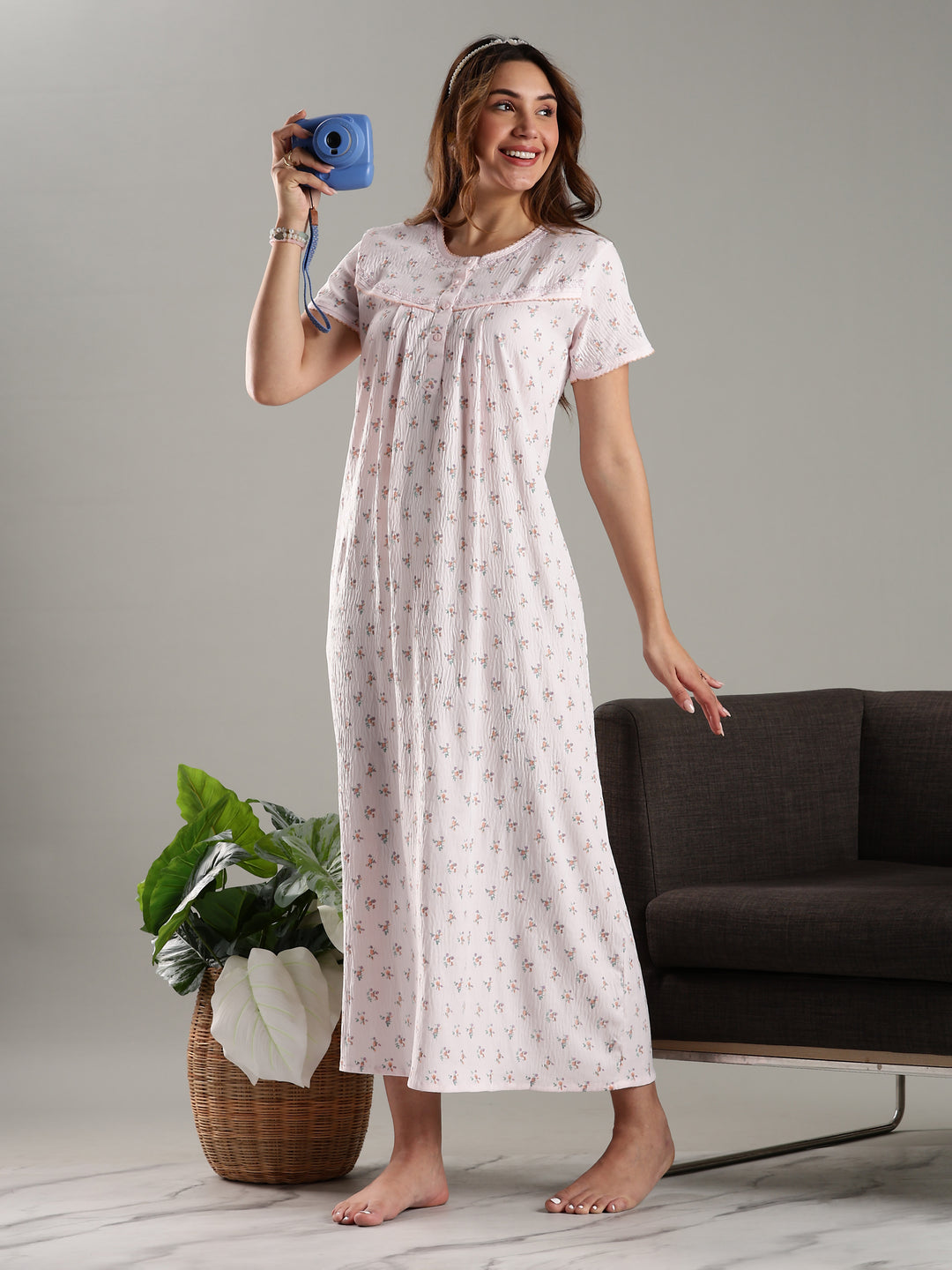 Pink Women’s Nightdress in Bamboo Cotton with Pocket