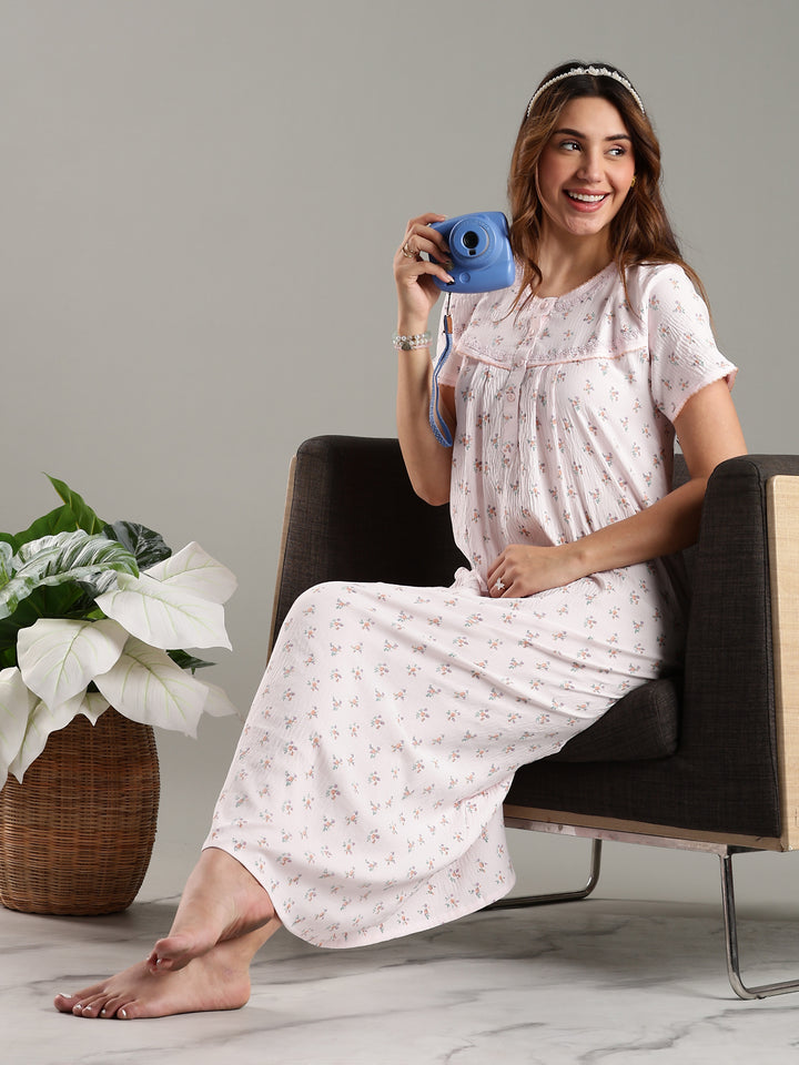 Pink Women’s Nightdress in Bamboo Cotton with Pocket