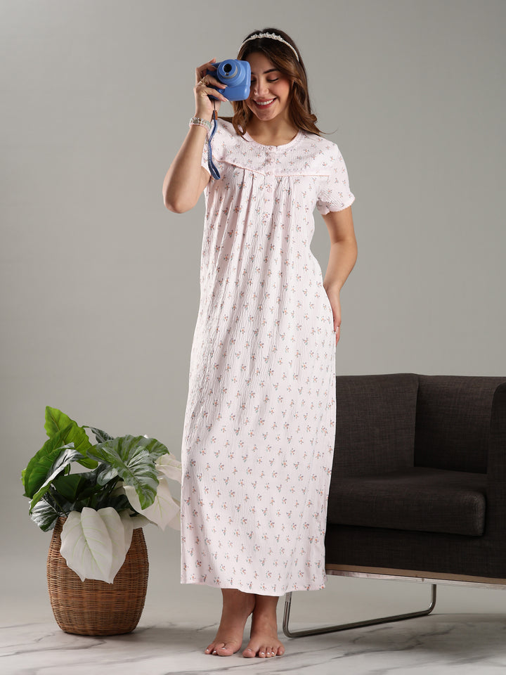 Pink Women’s Nightdress in Bamboo Cotton with Pocket