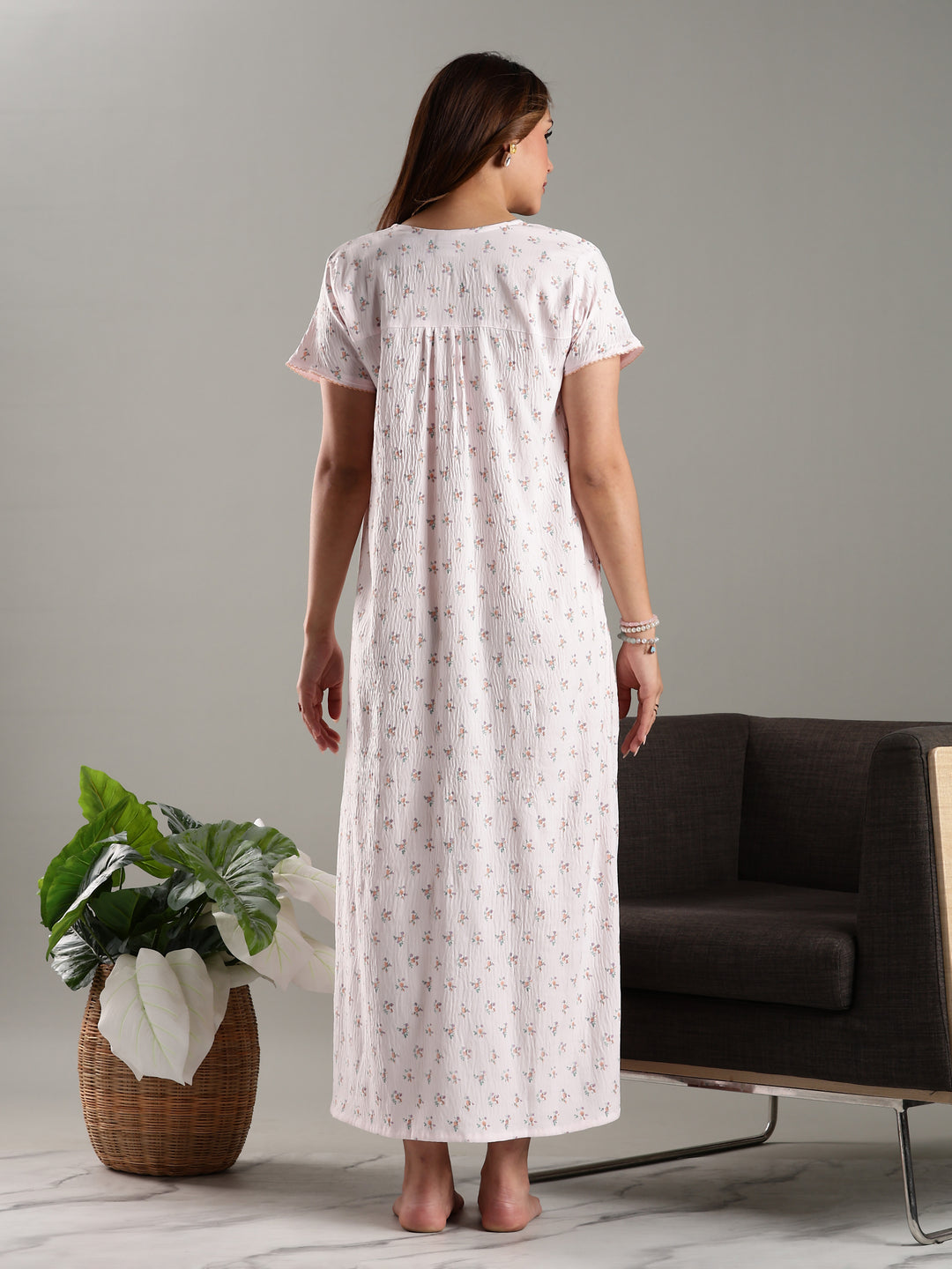 Pink Women’s Nightdress in Bamboo Cotton with Pocket