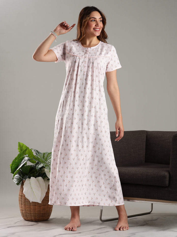 Pink Women’s Nightdress in Bamboo Cotton with Pocket