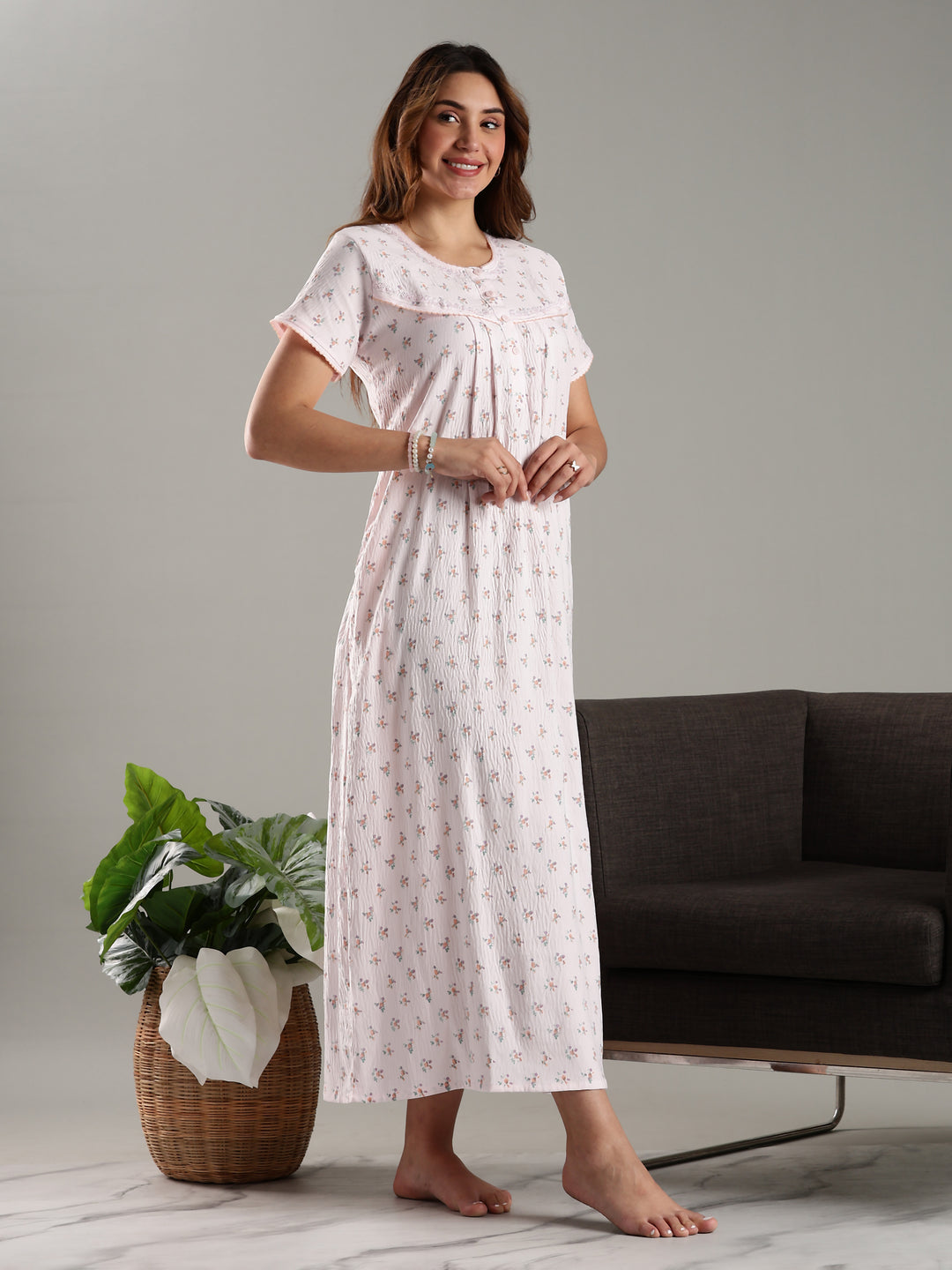 Pink Women’s Nightdress in Bamboo Cotton with Pocket