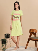 Soft Cotton Pista Green Printed Short Nighty for Lounging
