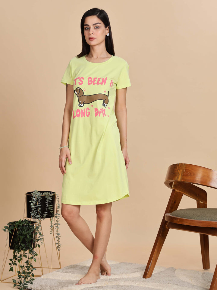 Pista Green Cotton Short Nightdress for Women