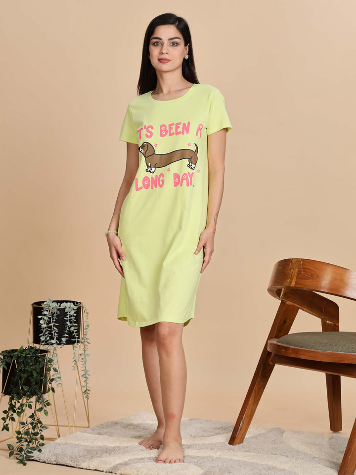 Pista Green Cotton Short Nightdress for Women