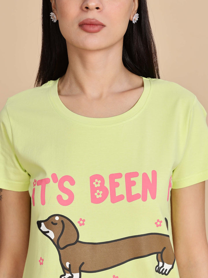 Pista Green Cotton Short Nightdress for Women