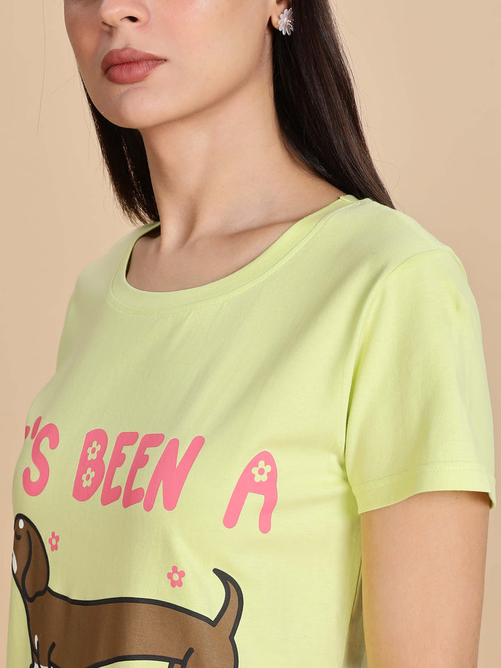 Pista Green Cotton Short Nightdress for Women