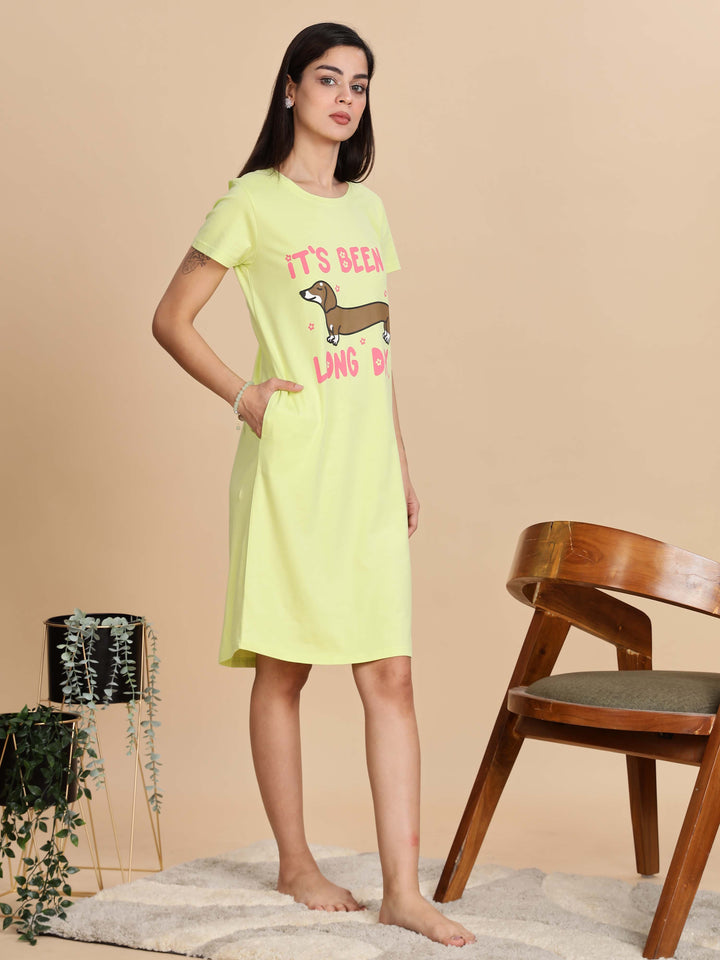 Pista Green Cotton Short Nightdress for Women