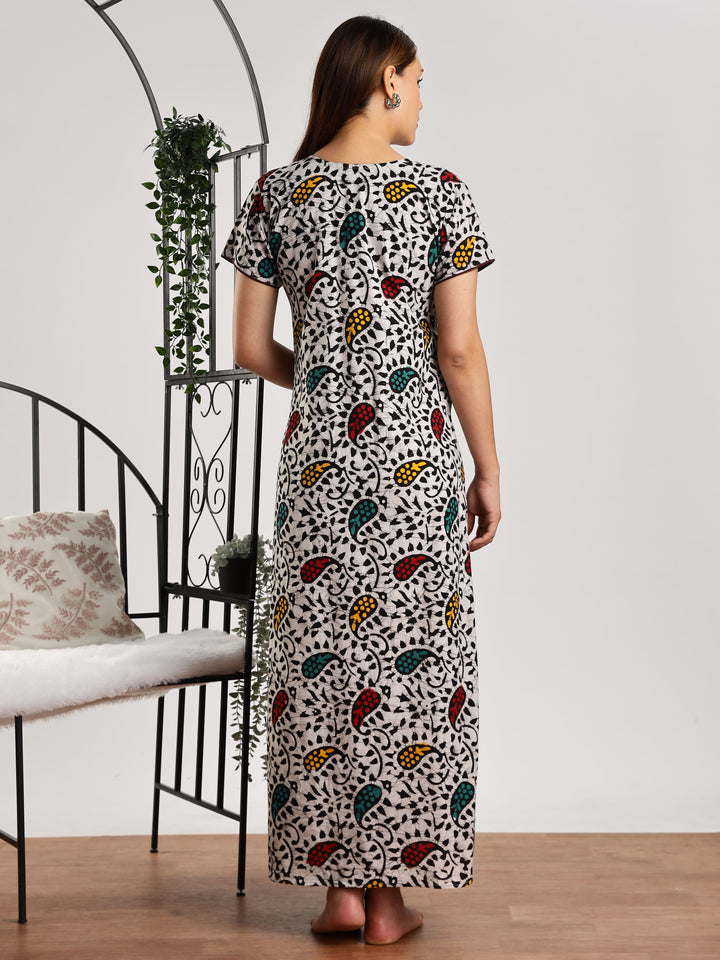 Pure Cotton Leaf Print Batik Nighty for Women