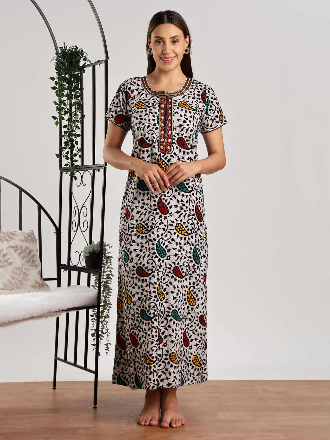Pure Cotton Leaf Print Batik Nighty for Women
