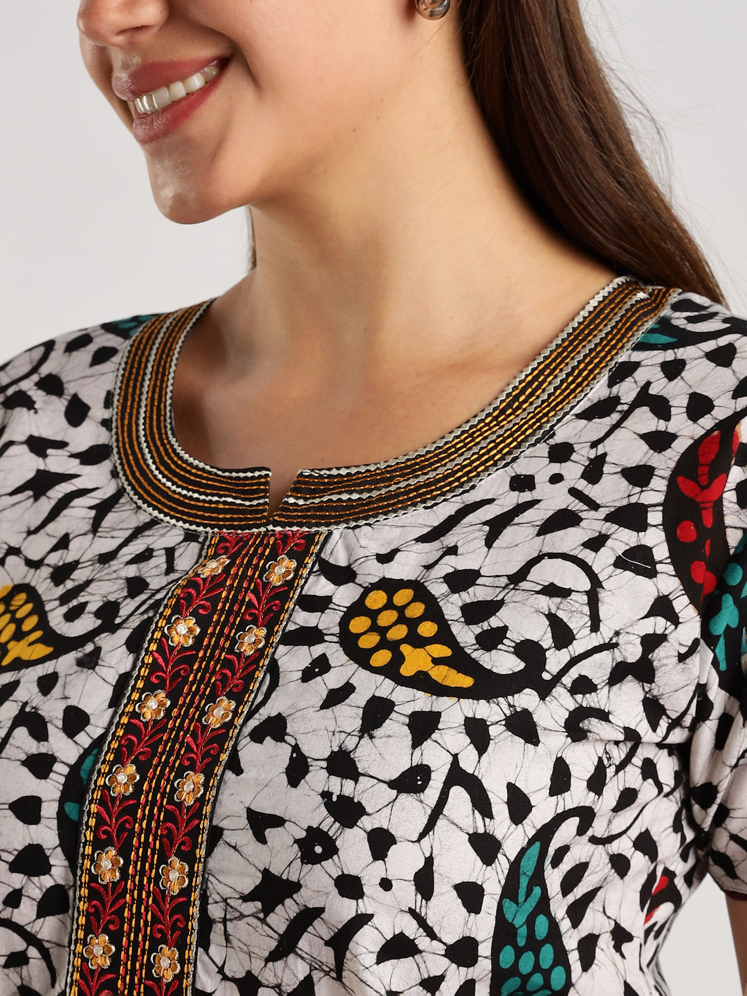 Pure Cotton Leaf Print Batik Nighty for Women