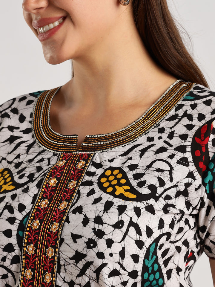 Pure Cotton Leaf Print Batik Nighty for Women