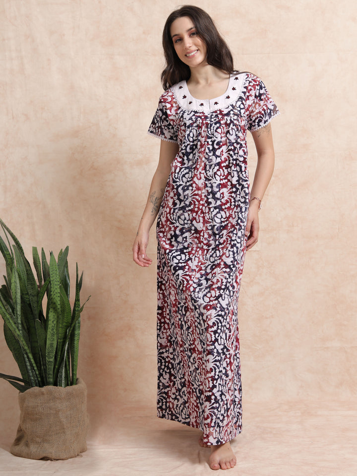 Purple Blue Pure Cotton Nighty for Women