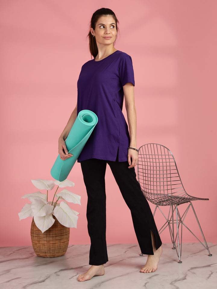 Purple Cotton Yoga T-Shirt for Women