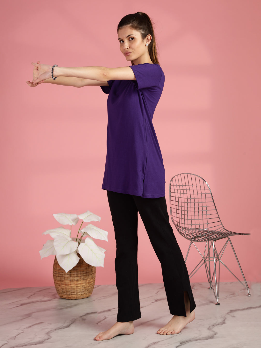 Purple Cotton Yoga T-Shirt for Women