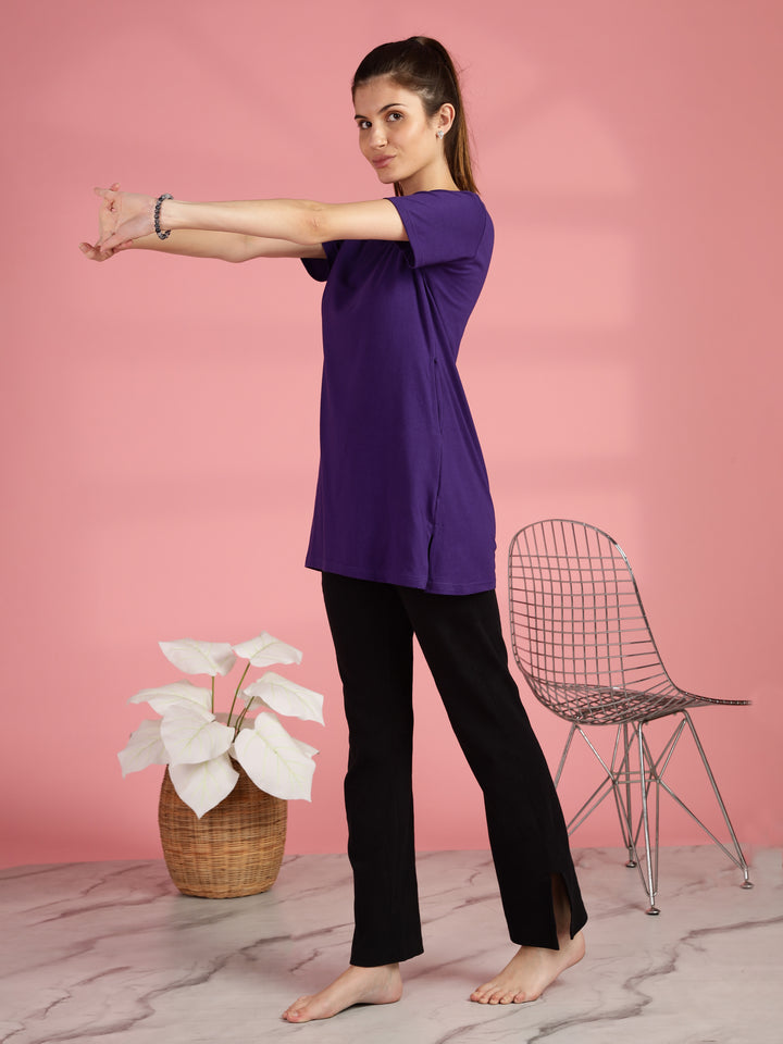 Purple Cotton Yoga T-Shirt for Women