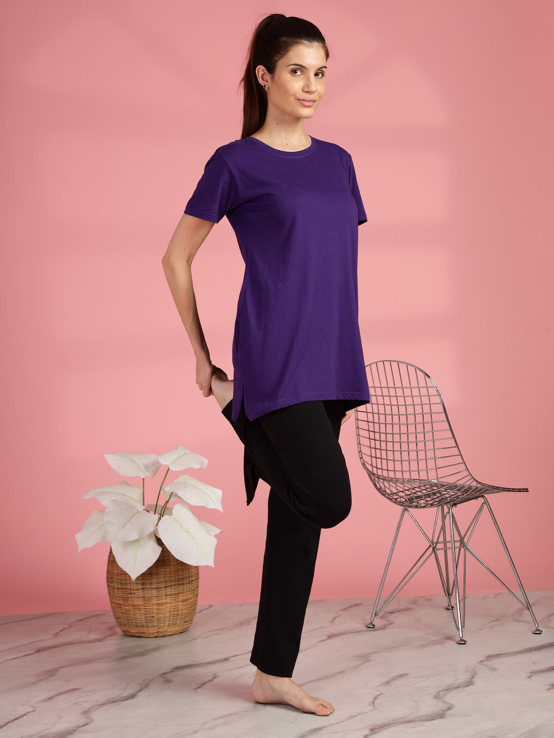Purple Cotton Yoga T-Shirt for Women
