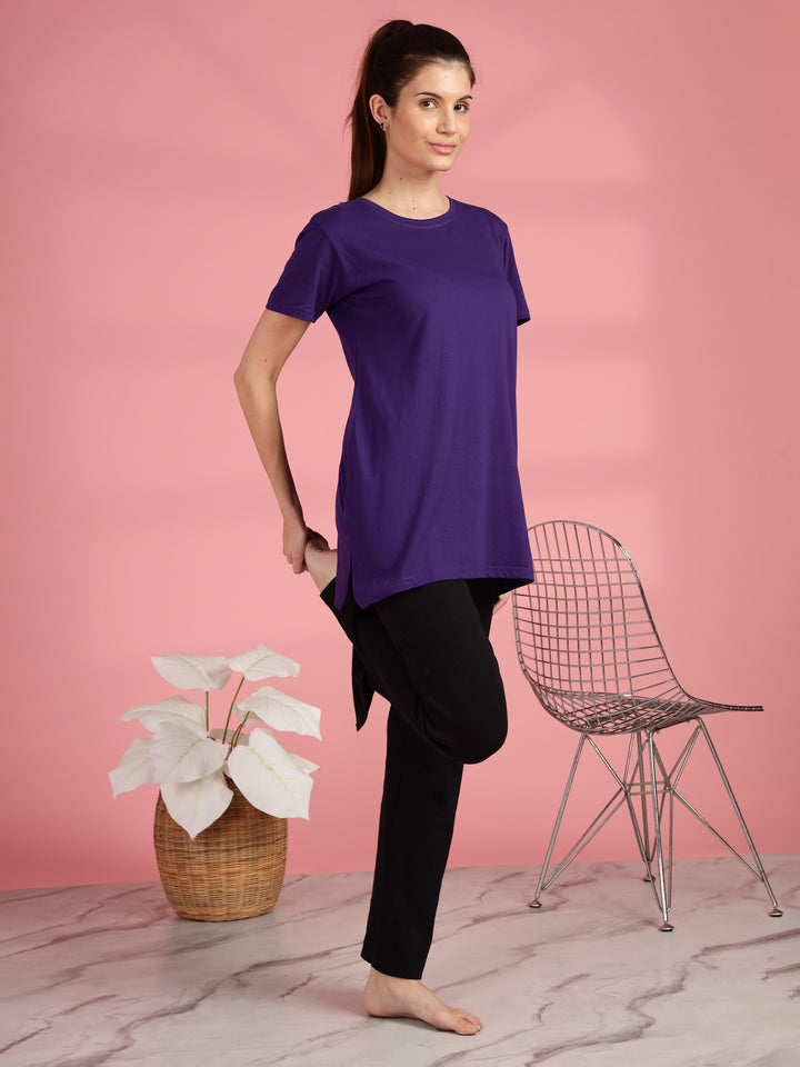 Purple Cotton Yoga T-Shirt for Women