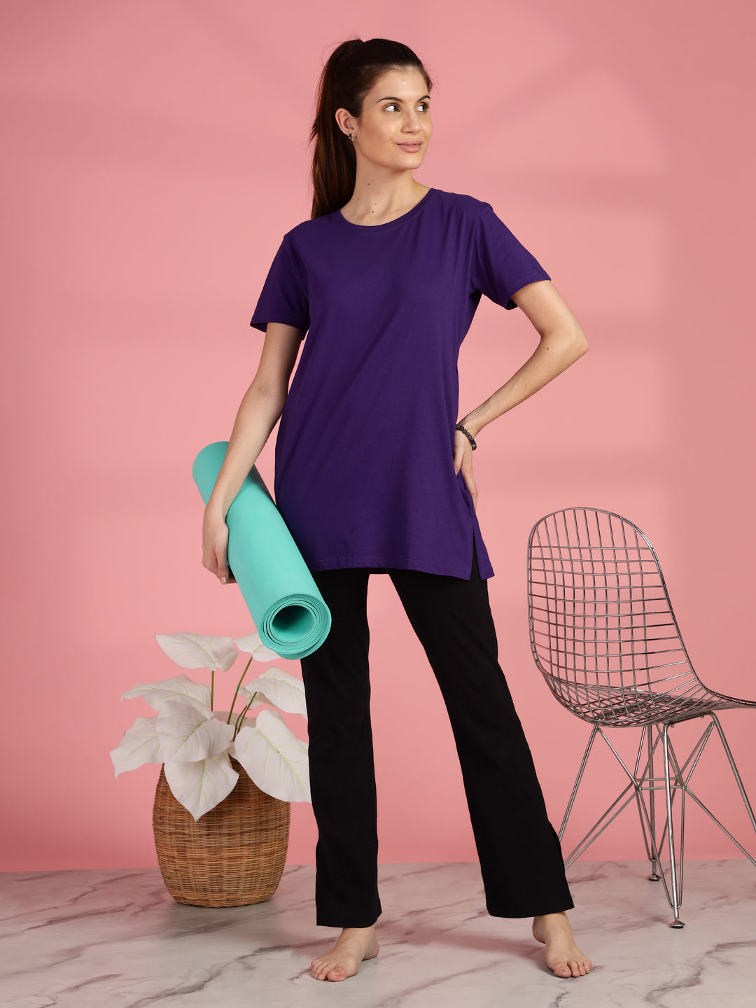 Purple Cotton Yoga T-Shirt for Women