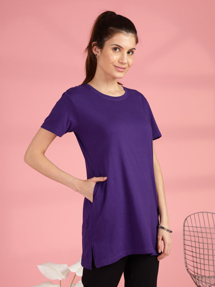 Purple Cotton Yoga T-Shirt for Women