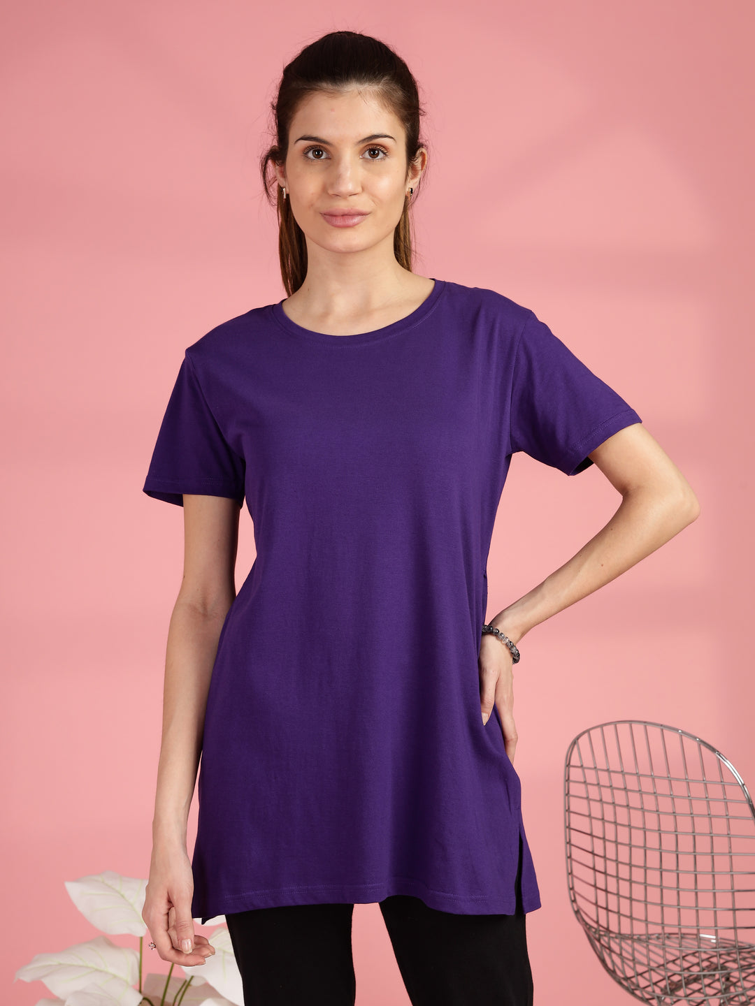 Purple Cotton Yoga T-Shirt for Women