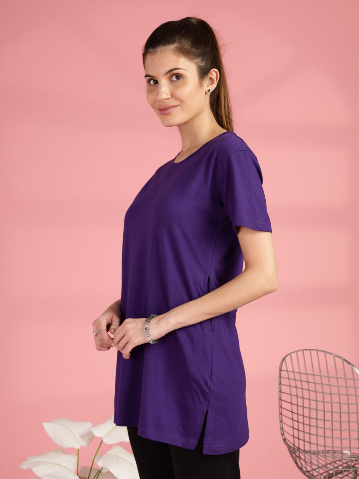 Purple Cotton Yoga T-Shirt for Women